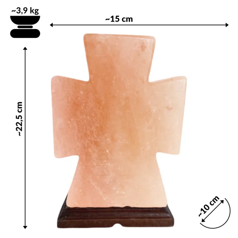 Rzeźbiona lampa solna w kształcie krzyża z różowej soli himalajskiej