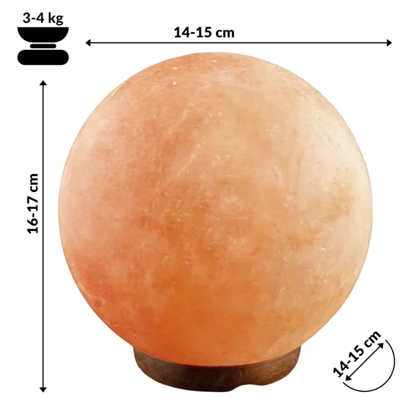 Rzeźbiona lampa solna w kształcie kóli 3-4kg z różowej soli himalajskiej